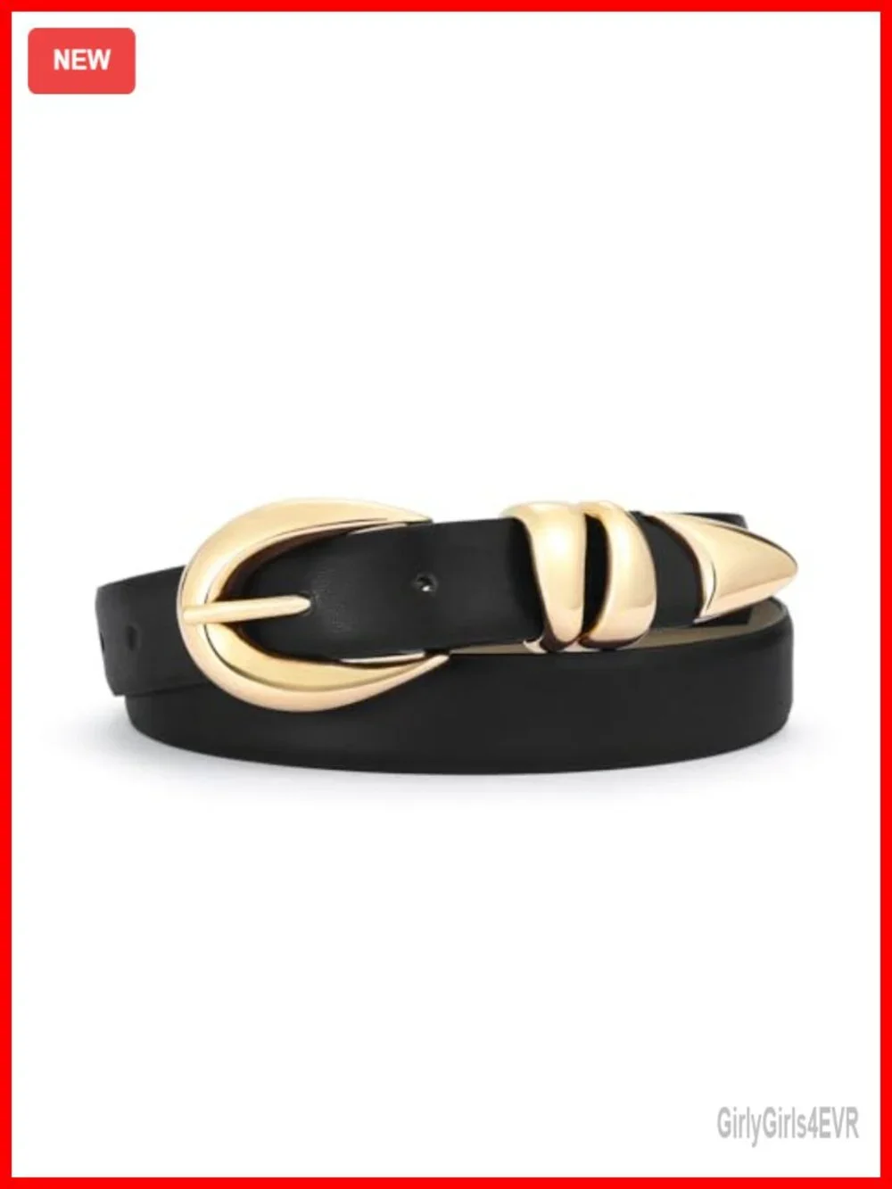 Faux Leather Fashion Belt with Gold Buckle for Women